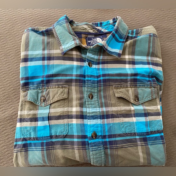 The North Face mens long sleeve plaid flannel heavy weight button up warm shirt - Picture 9 of 13